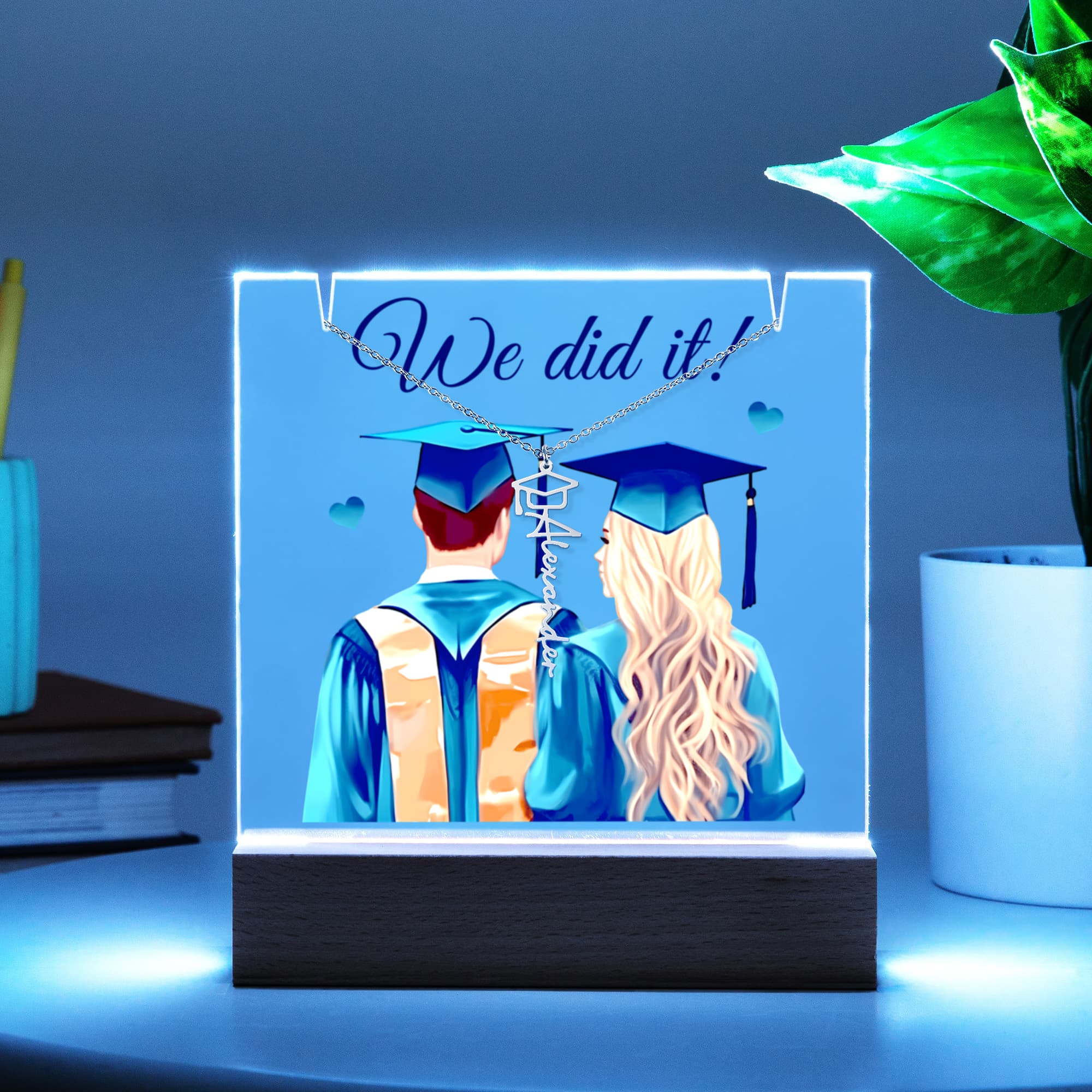 Keepsake Acrylic with Graduation Cap Name Necklace Bundle