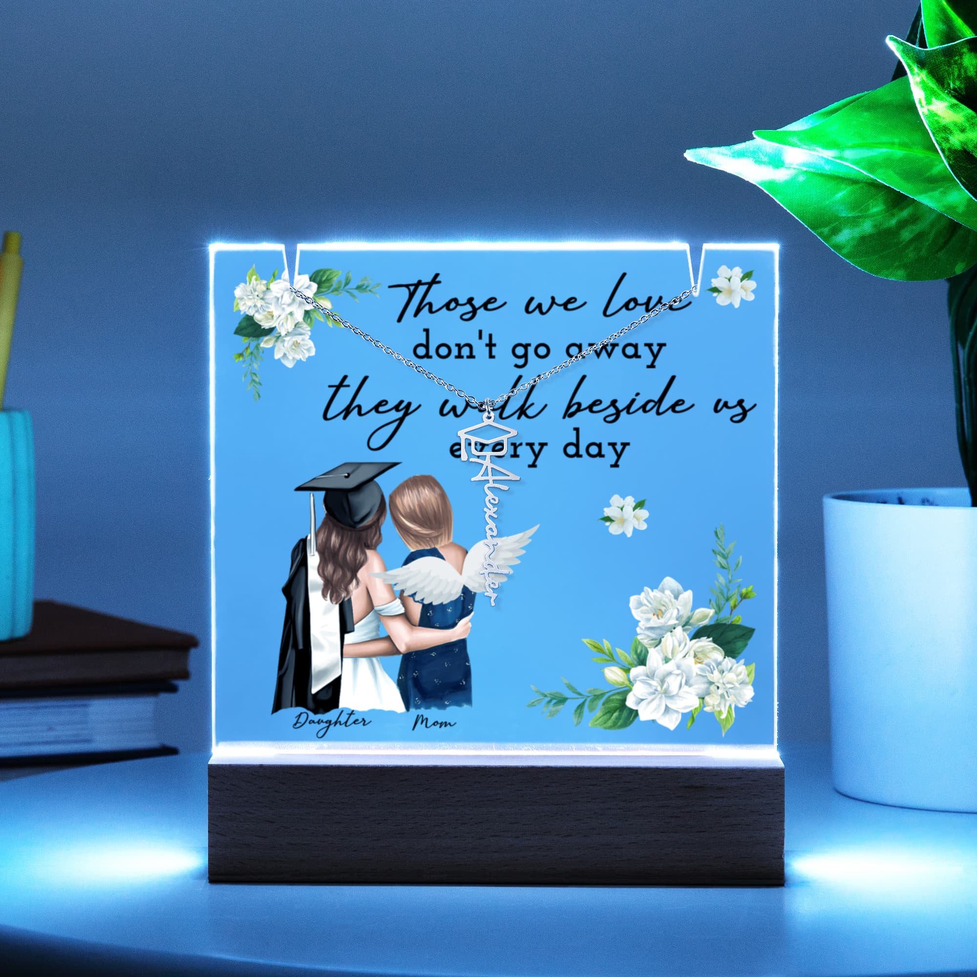 Those We Love Walk Beside Us Graduation Keepsake & Name Necklace Bundle