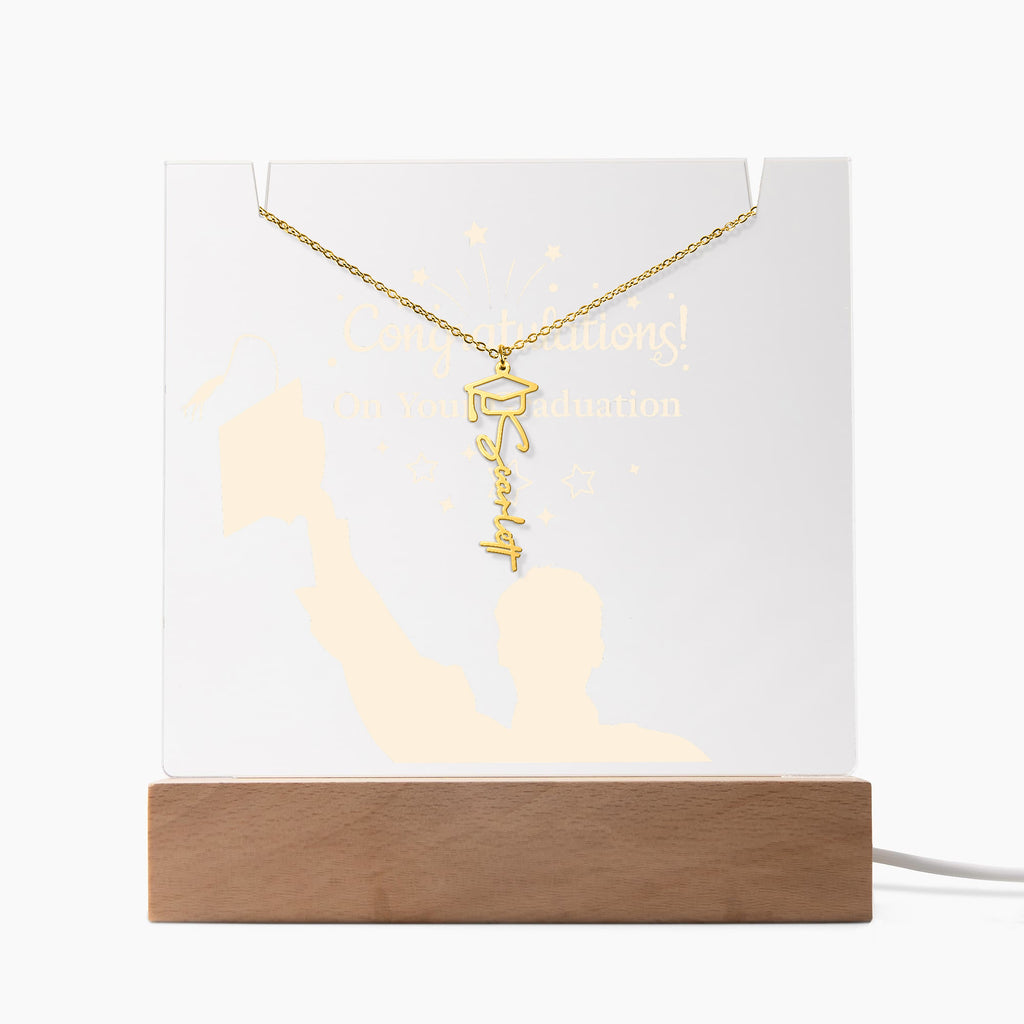 Congratulations on Your Graduation Keepsake Acrylic & Graduation Cap Name Necklace Bundle