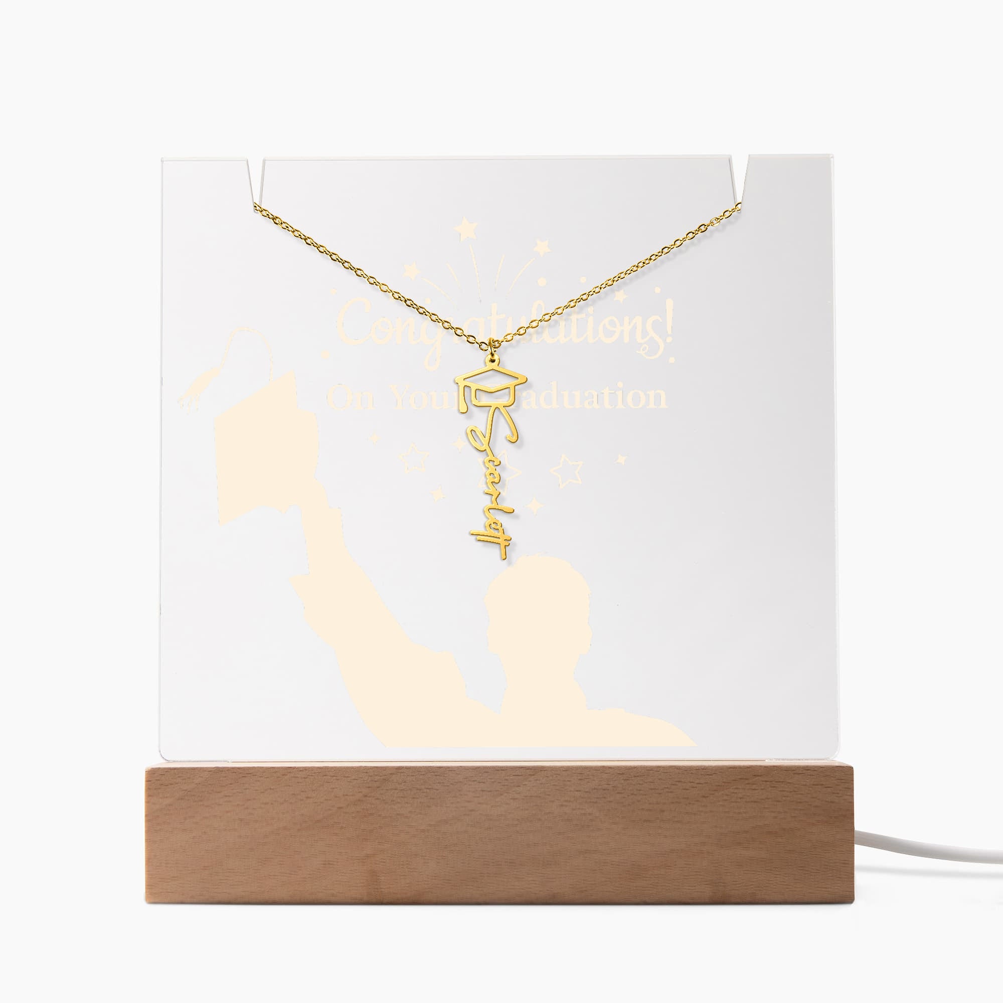 Congratulations on Your Graduation Keepsake Acrylic & Graduation Cap Name Necklace Bundle
