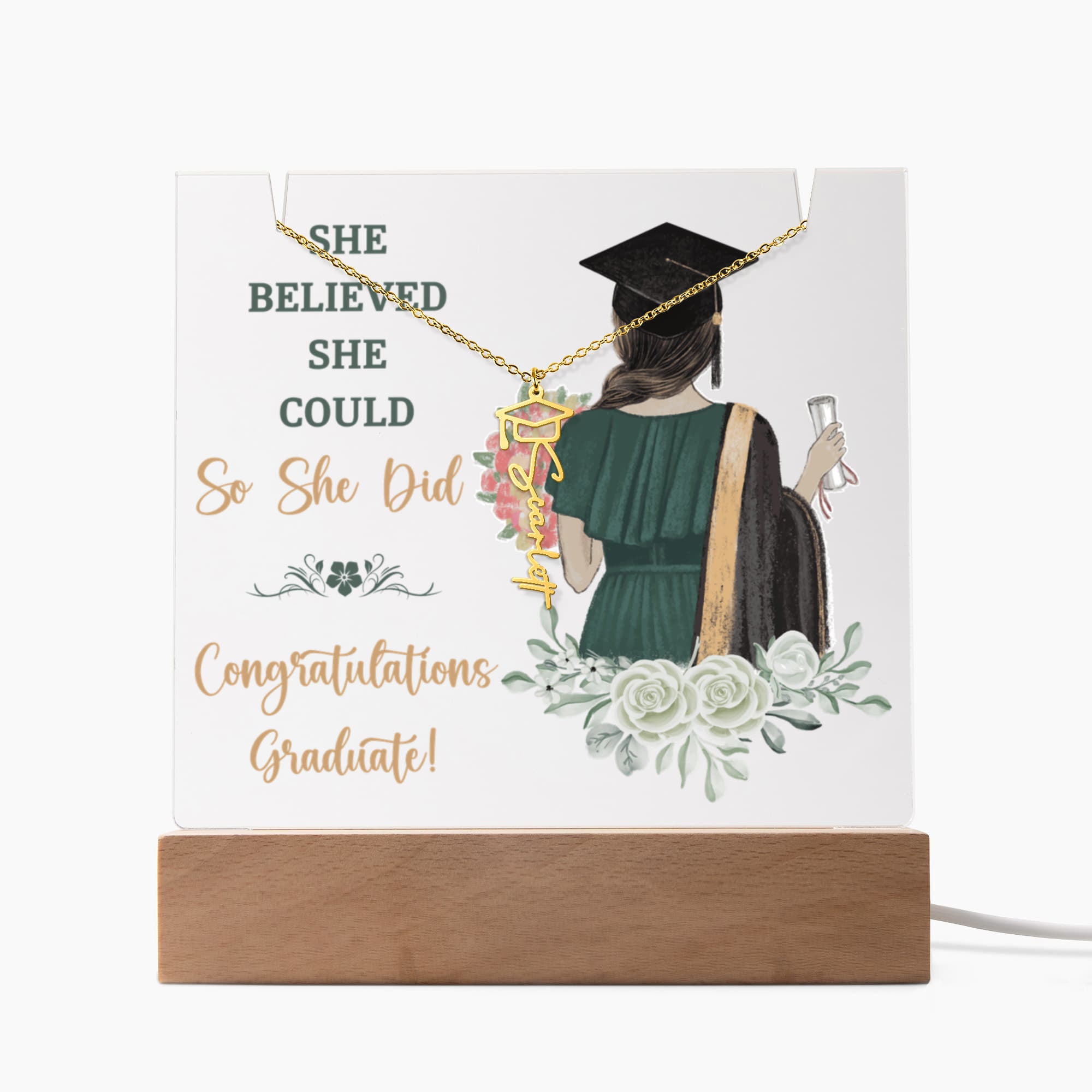 Keepsake Acrylic with Graduation Cap Name Necklace Bundle