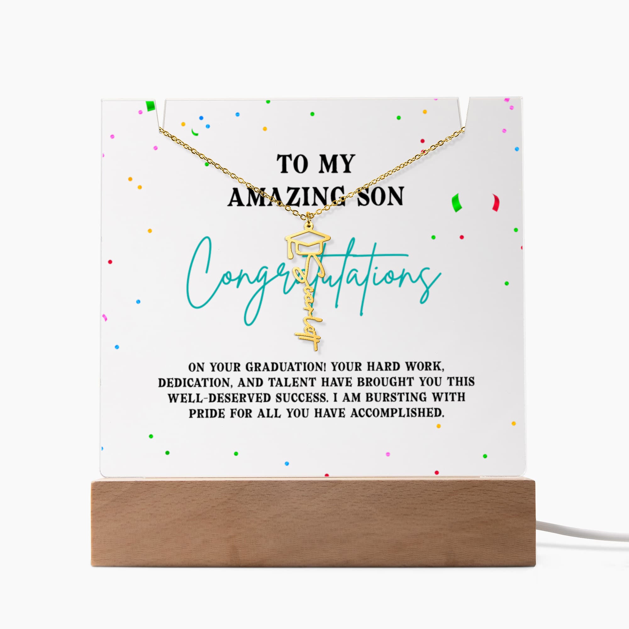 Keepsake Acrylic with Graduation Cap Name Necklace Bundle