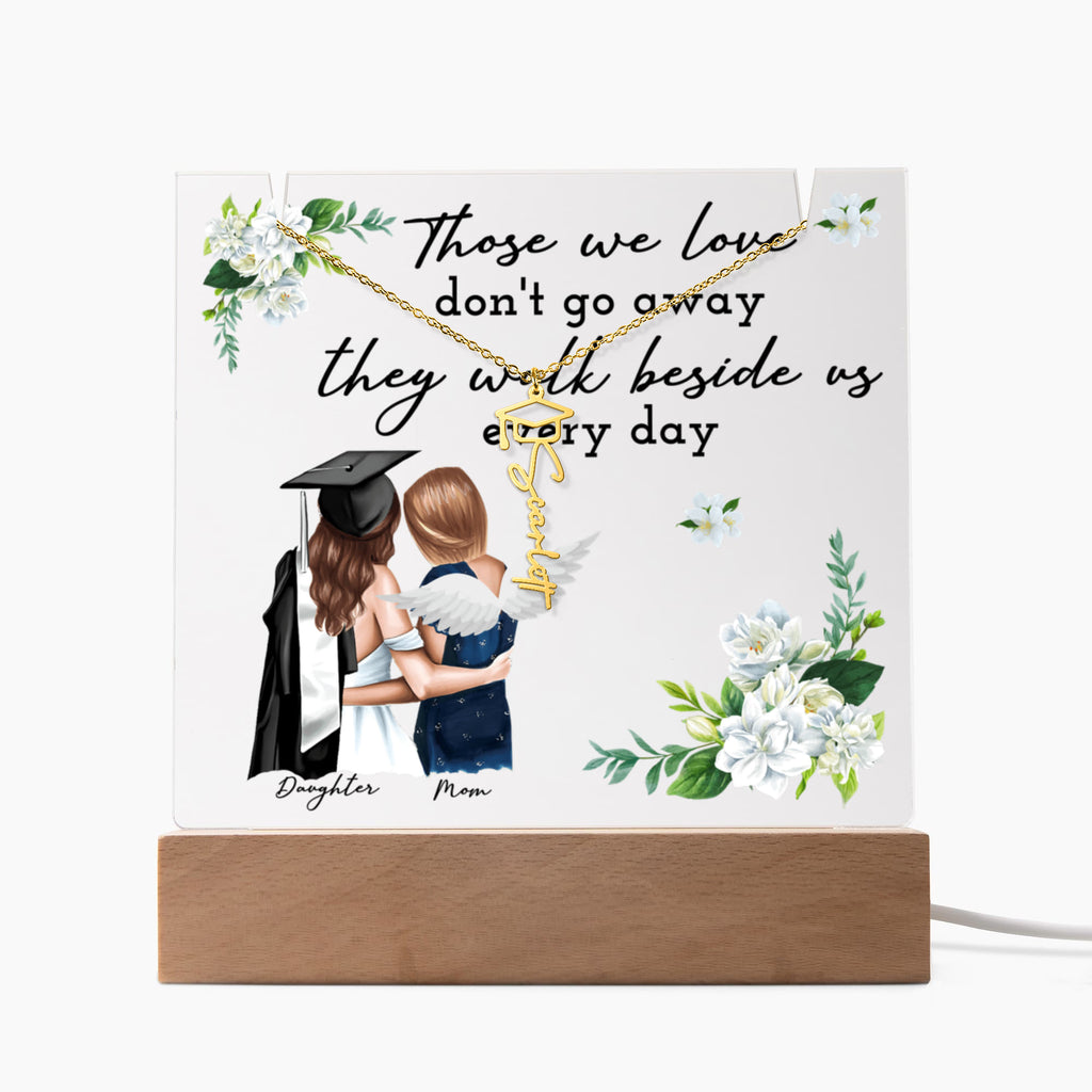 Those We Love Walk Beside Us Graduation Keepsake & Name Necklace Bundle