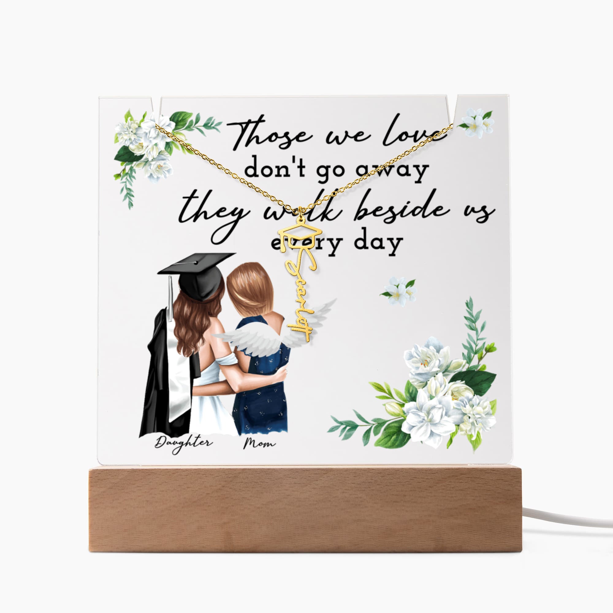 Those We Love Walk Beside Us Graduation Keepsake & Name Necklace Bundle