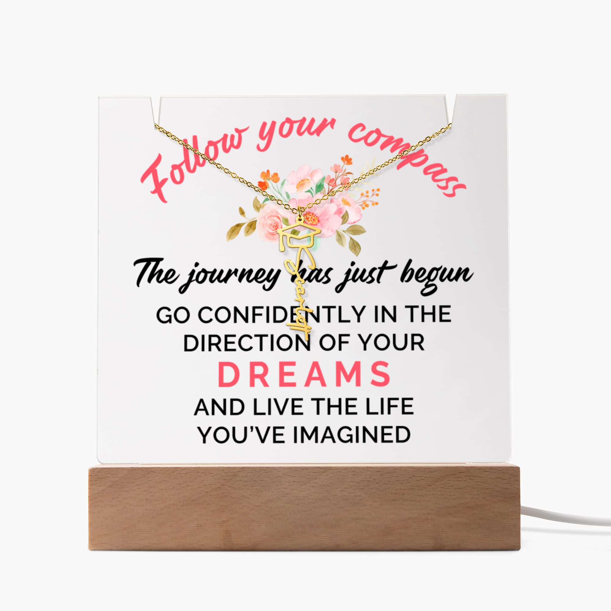 Keepsake Acrylic with Graduation Cap Name Necklace Bundle