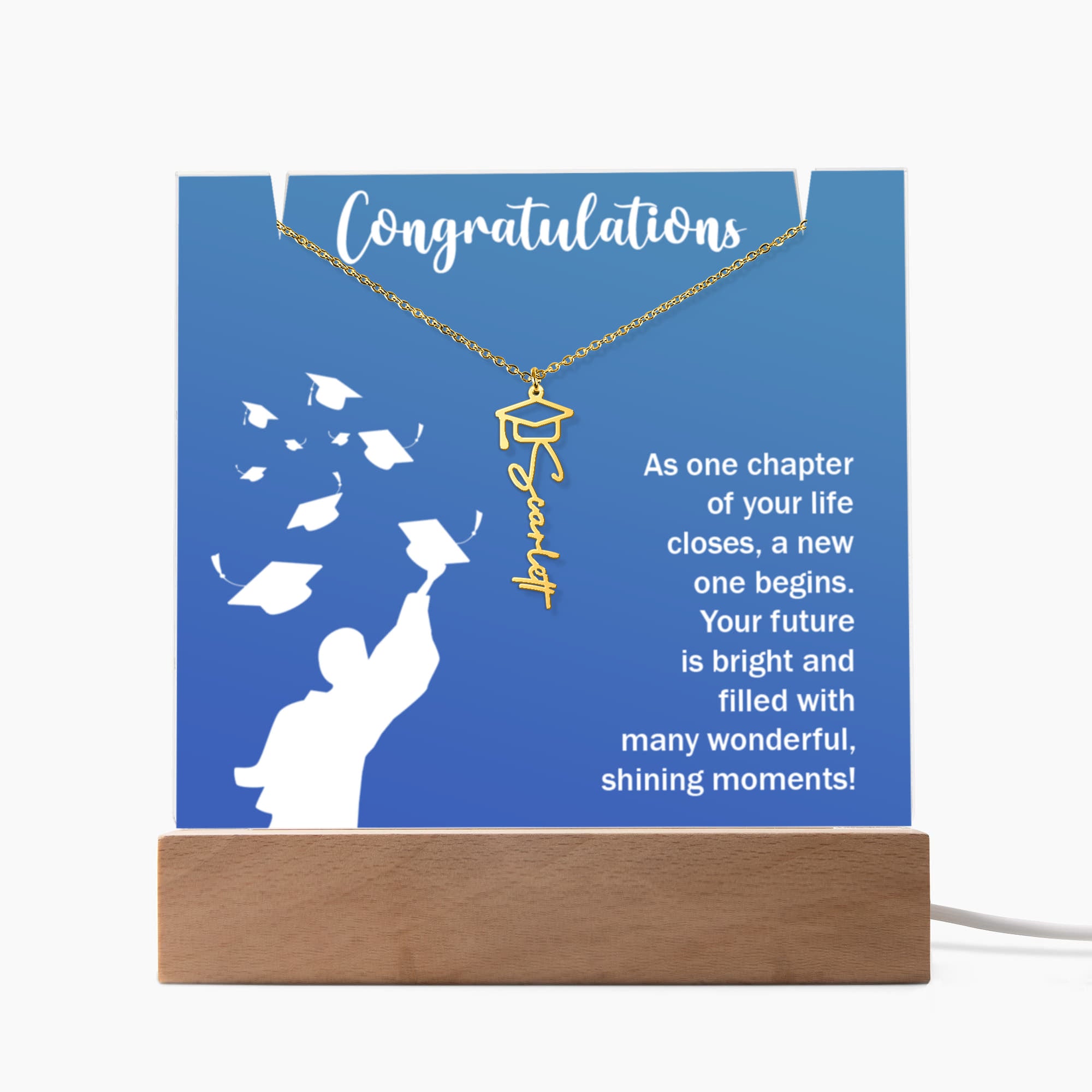 Bright Future Graduation Keepsake Acrylic & Graduation Cap Name Necklace Bundle