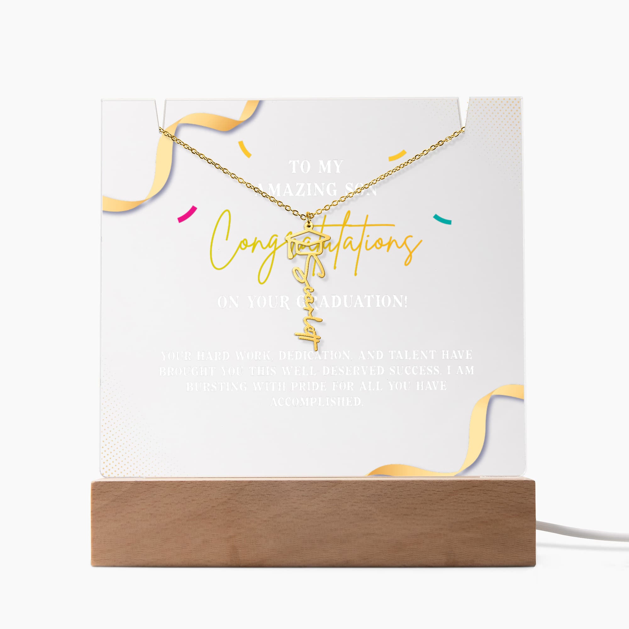Keepsake Acrylic with Graduation Cap Name Necklace Bundle