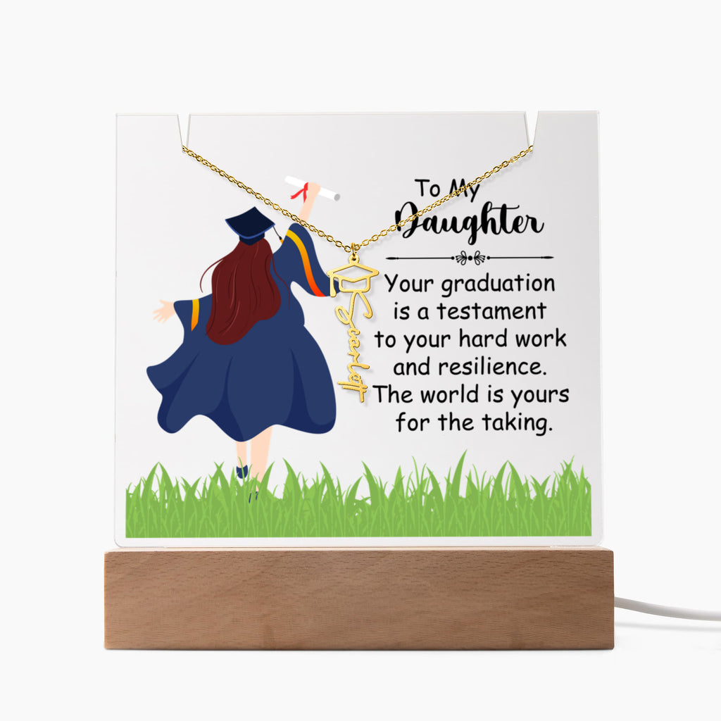 Daughter Hard Work & Resilience Graduation Keepsake & Name Necklace Bundle