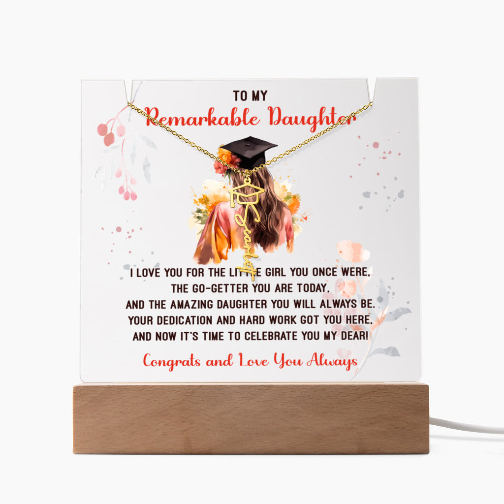 Remarkable Daughter Graduation Keepsake Acrylic & Graduation Cap Name Necklace Bundle
