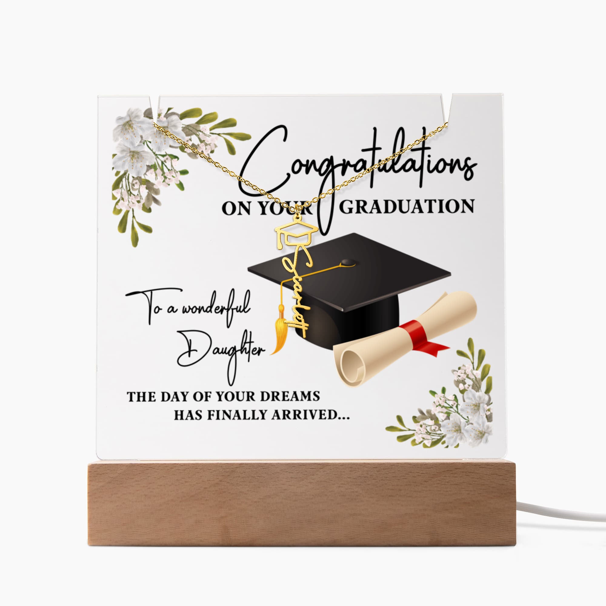 Keepsake Acrylic with Graduation Cap Name Necklace Bundle