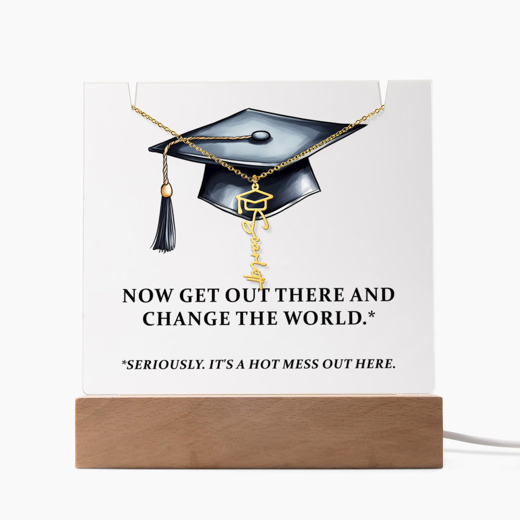 Keepsake Acrylic with Graduation Cap Name Necklace Bundle