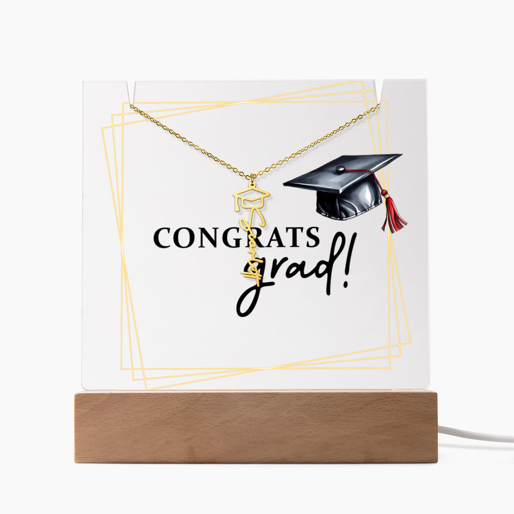 Congrats Grad Keepsake Acrylic & Graduation Cap Name Necklace Bundle