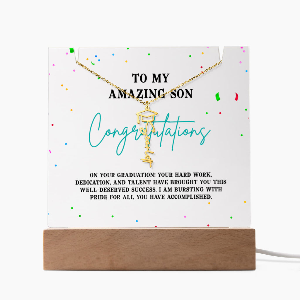 Keepsake Acrylic with Graduation Cap Name Necklace Bundle