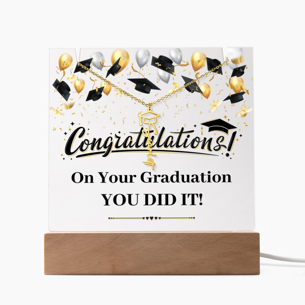 You Did It Graduation Keepsake Acrylic & Graduation Cap Name Necklace Bundle