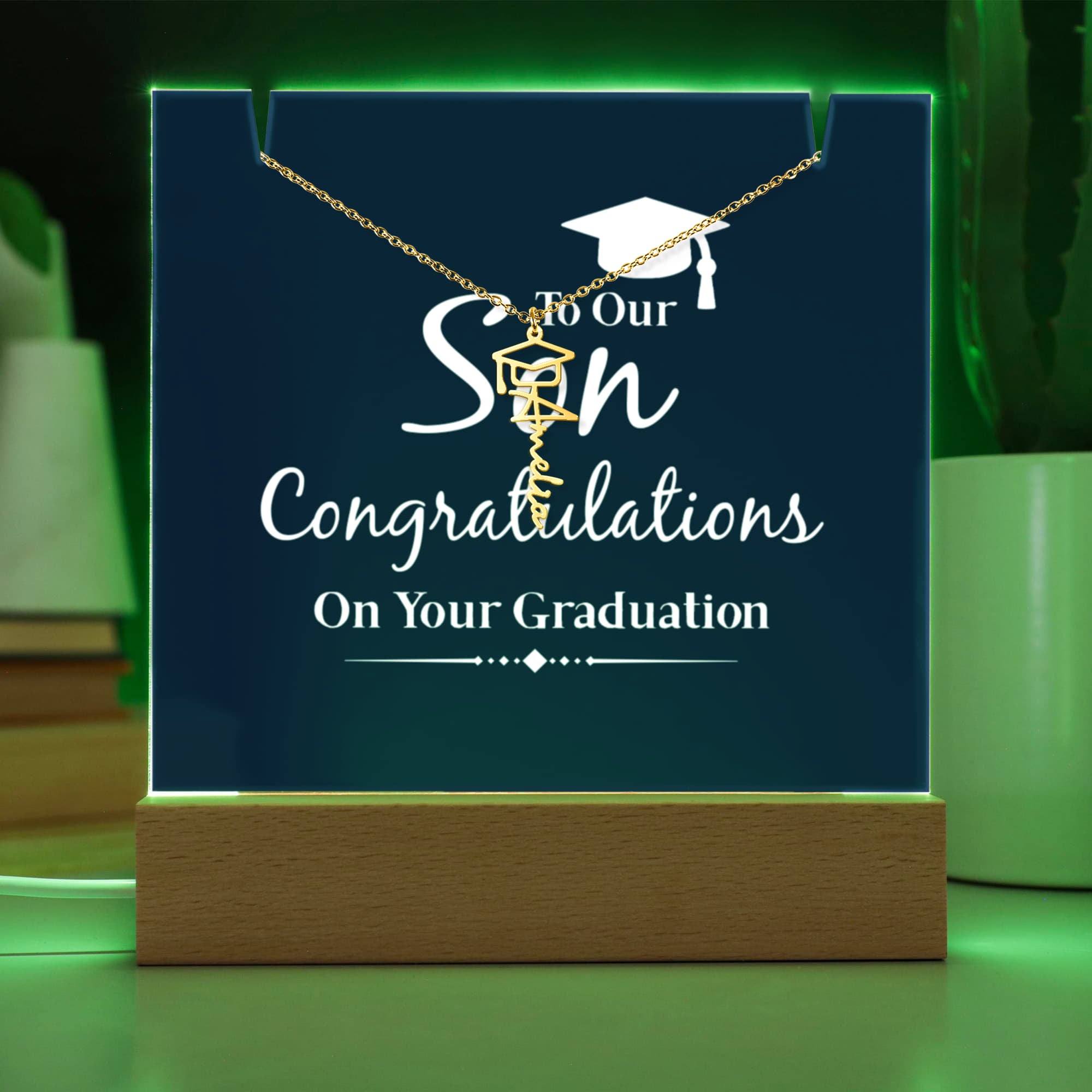 Keepsake Acrylic with Graduation Cap Name Necklace Bundle