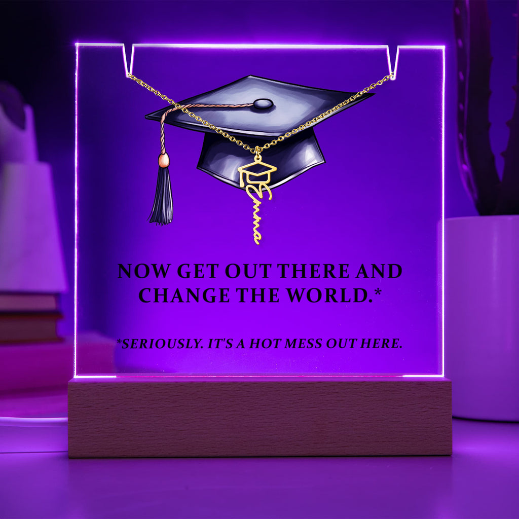 Keepsake Acrylic with Graduation Cap Name Necklace Bundle