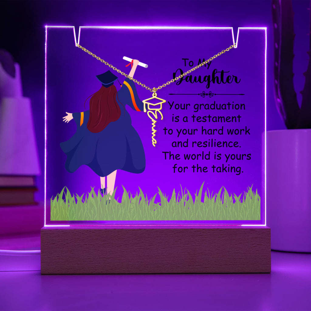 Daughter Hard Work & Resilience Graduation Keepsake & Name Necklace Bundle