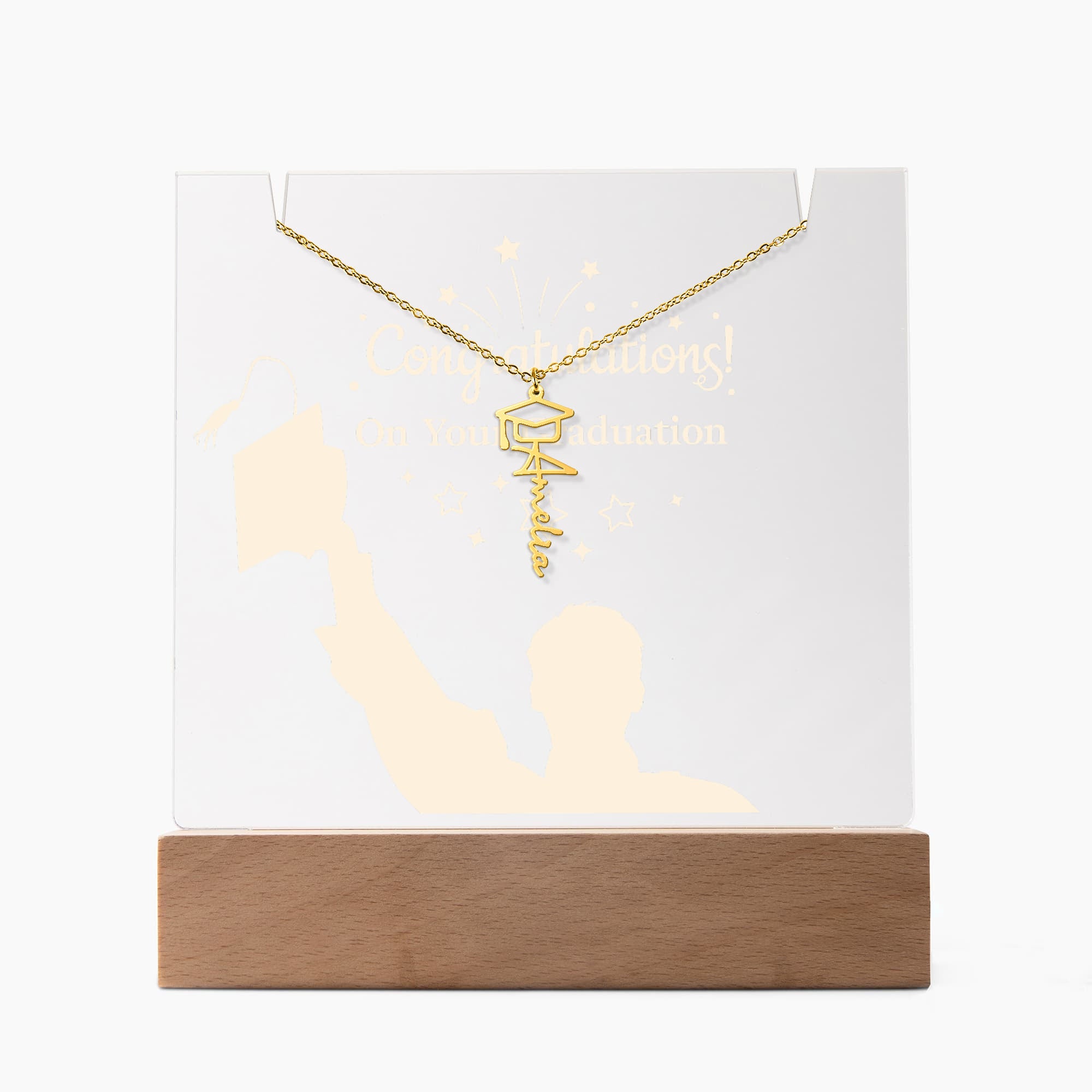 Congratulations on Your Graduation Keepsake Acrylic & Graduation Cap Name Necklace Bundle