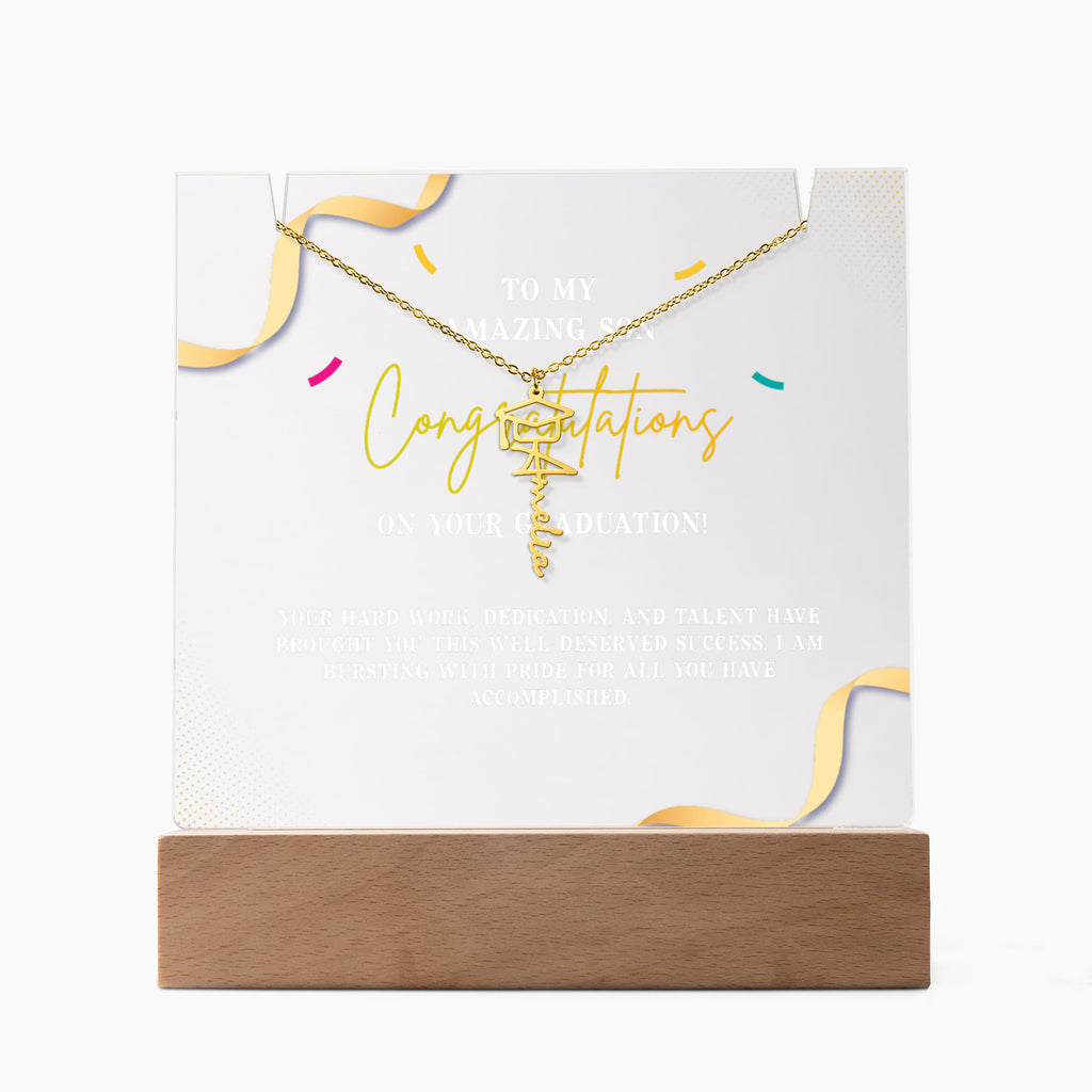 Keepsake Acrylic with Graduation Cap Name Necklace Bundle