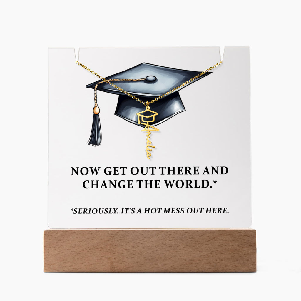 Keepsake Acrylic with Graduation Cap Name Necklace Bundle