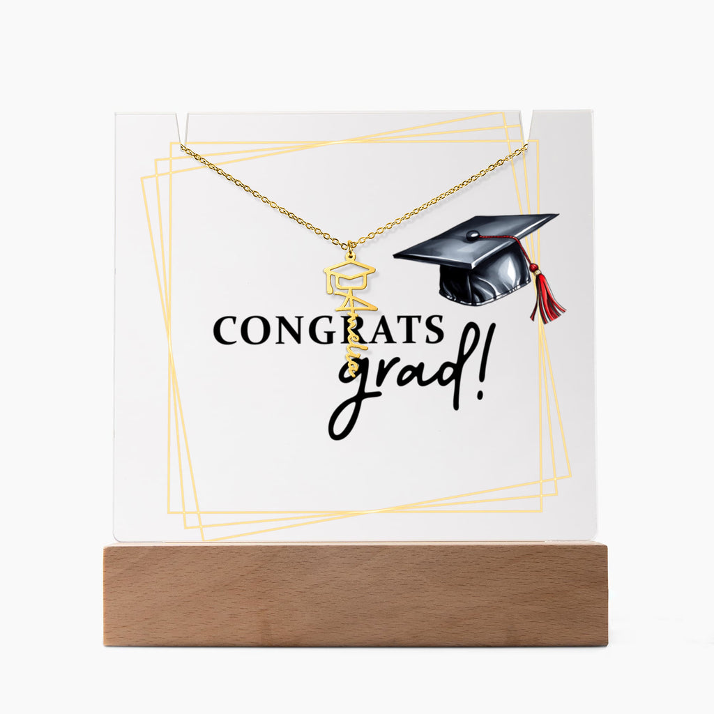Congrats Grad Keepsake Acrylic & Graduation Cap Name Necklace Bundle
