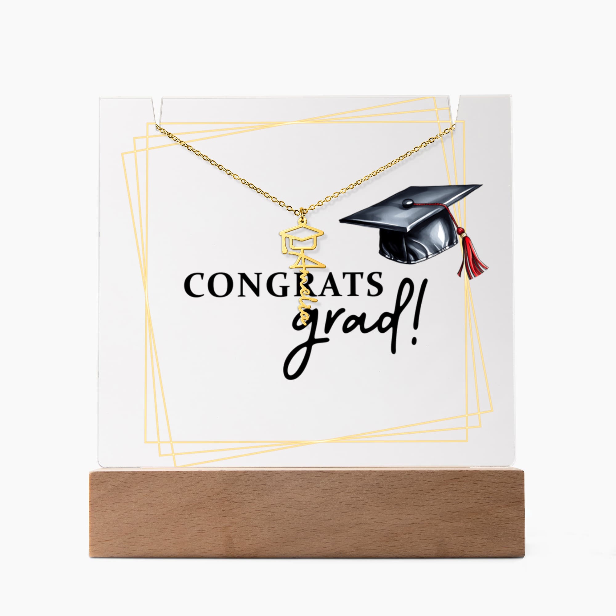 Congrats Grad Keepsake Acrylic & Graduation Cap Name Necklace Bundle