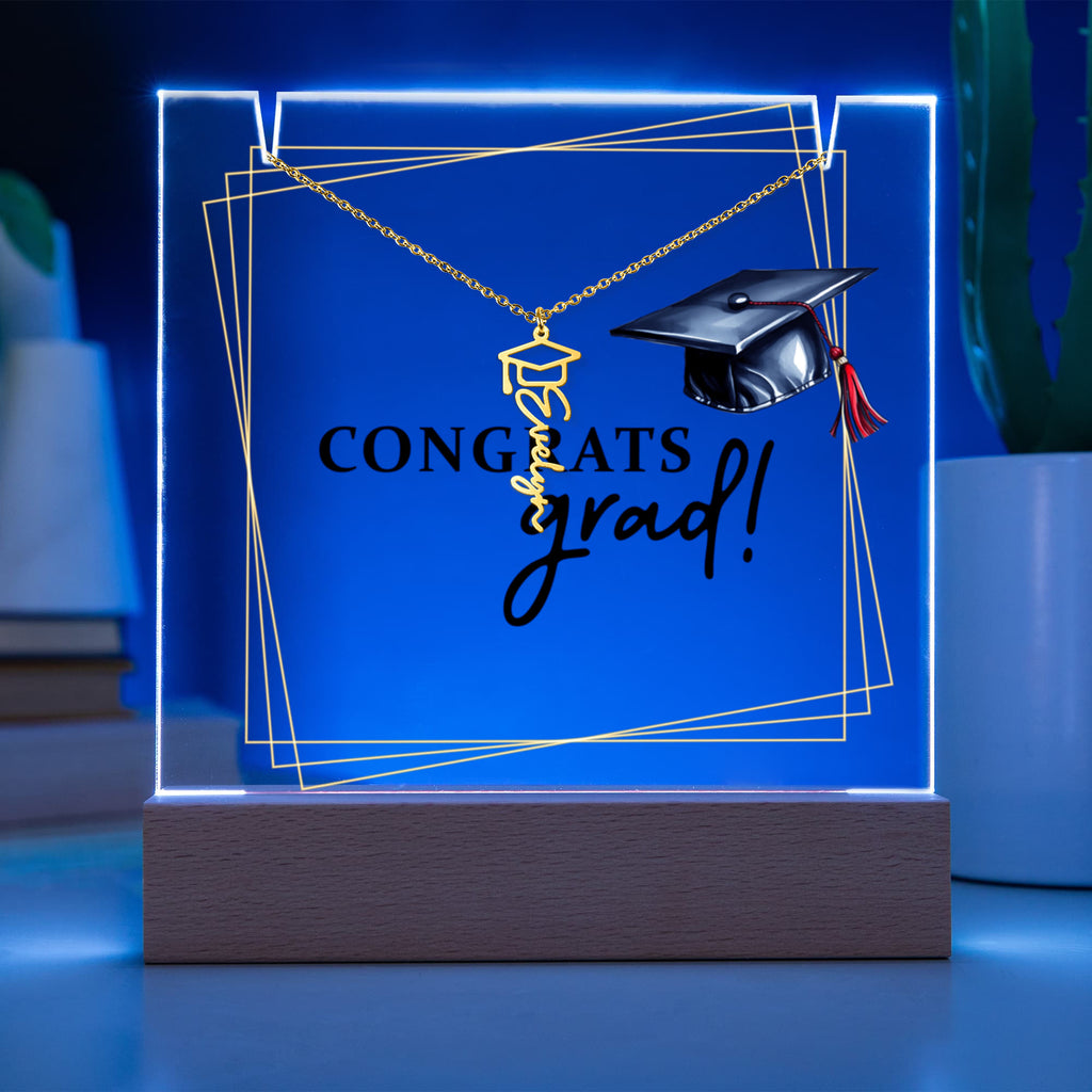Congrats Grad Keepsake Acrylic & Graduation Cap Name Necklace Bundle