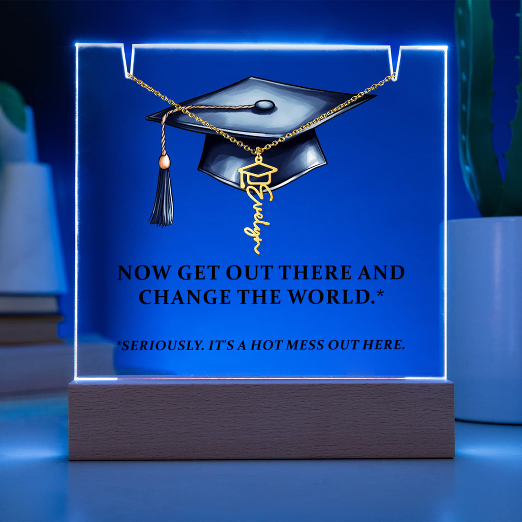 Keepsake Acrylic with Graduation Cap Name Necklace Bundle