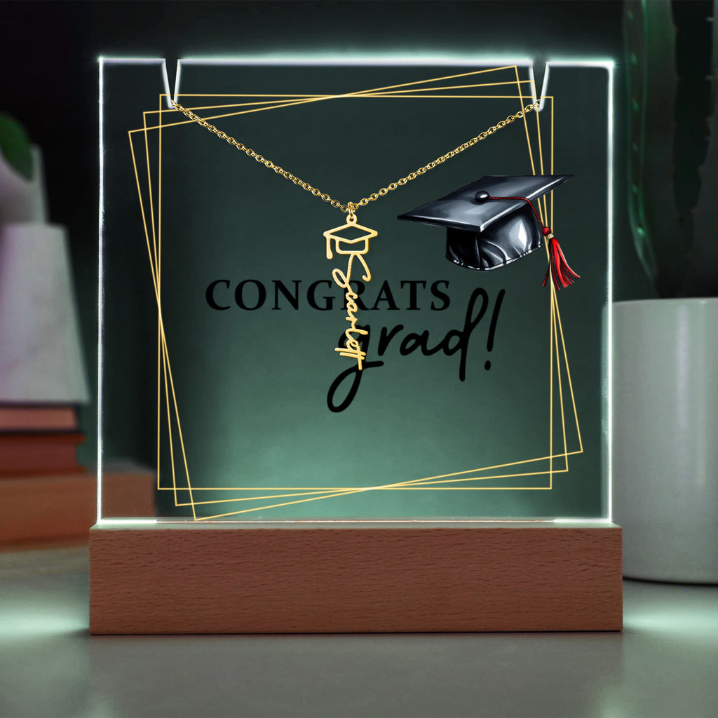 Congrats Grad Keepsake Acrylic & Graduation Cap Name Necklace Bundle