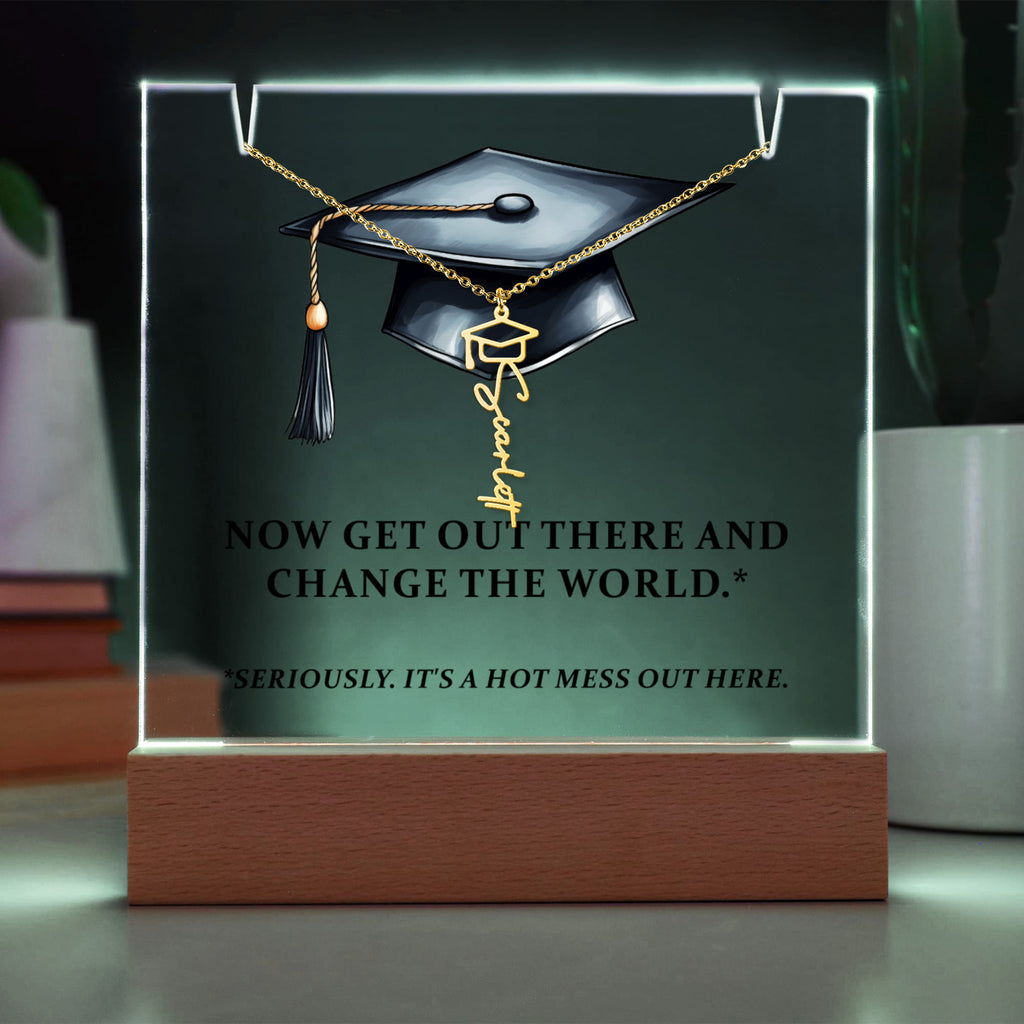 Keepsake Acrylic with Graduation Cap Name Necklace Bundle