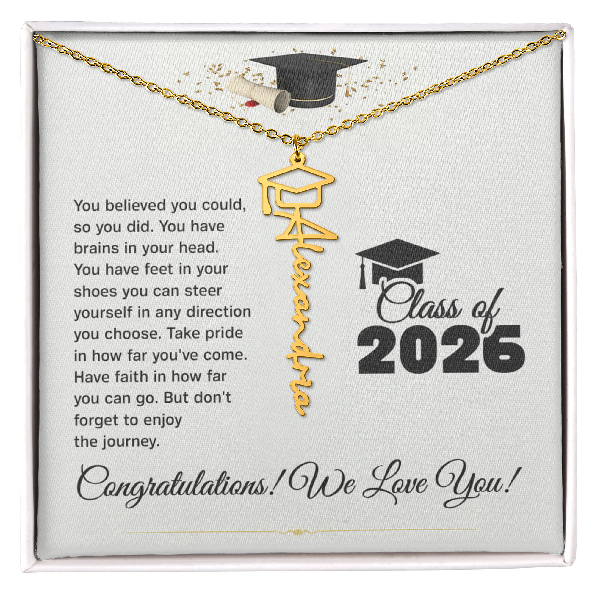 Graduation Cap Name Necklace