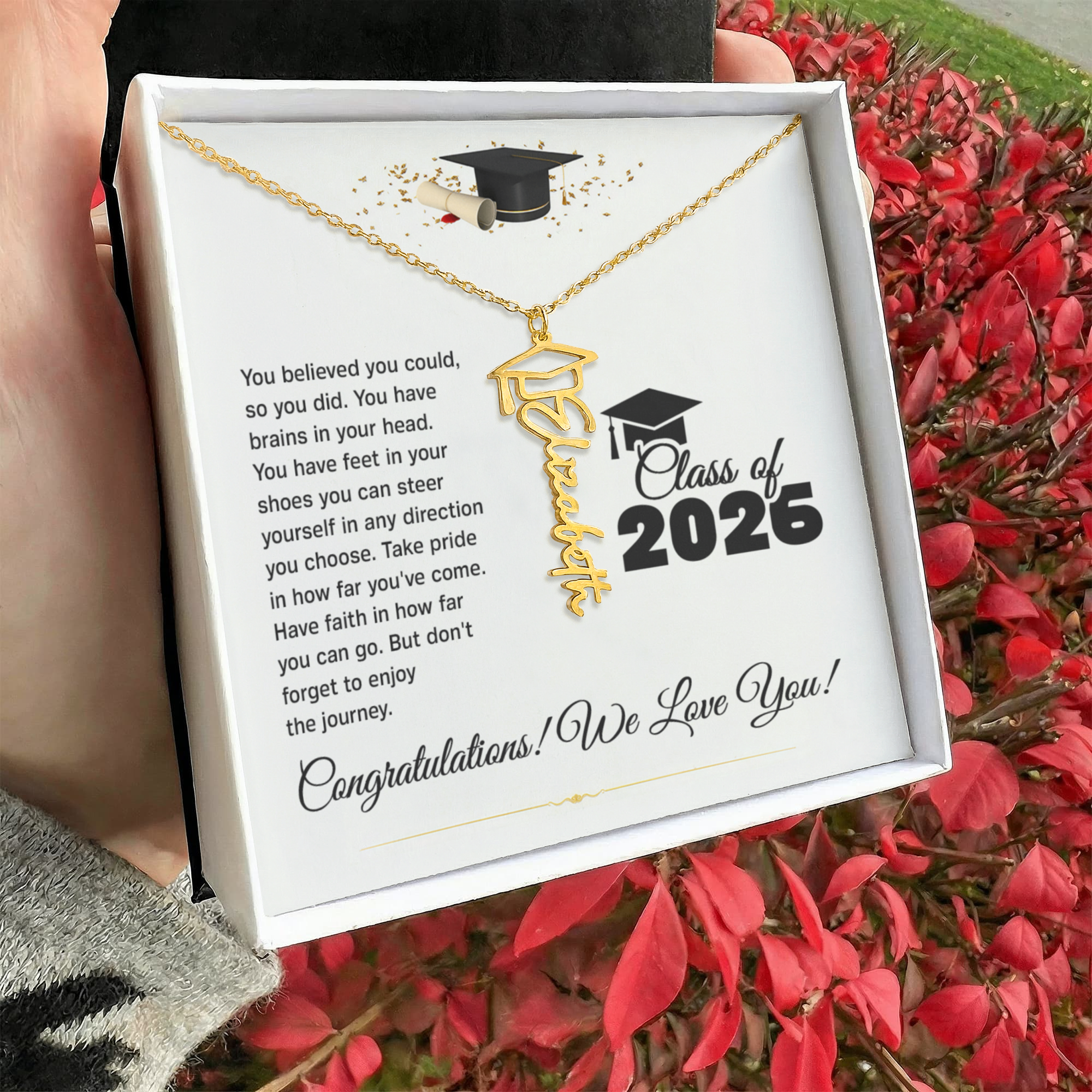 Graduation Cap Name Necklace