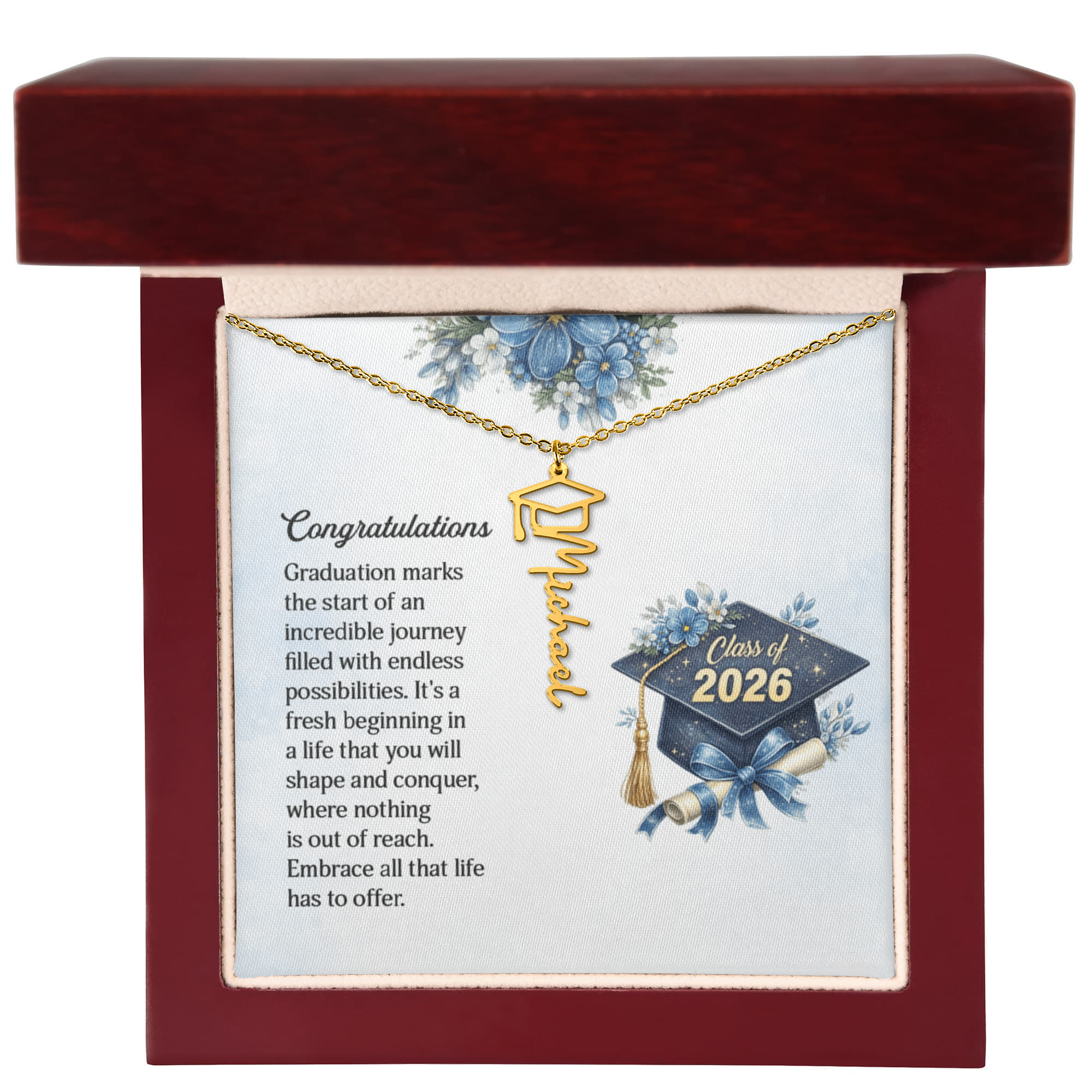 Graduation Cap Name Necklace