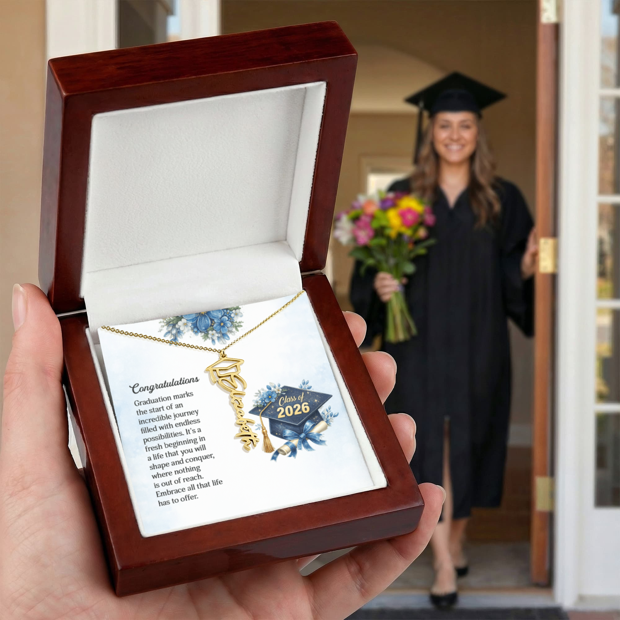 Graduation Cap Name Necklace