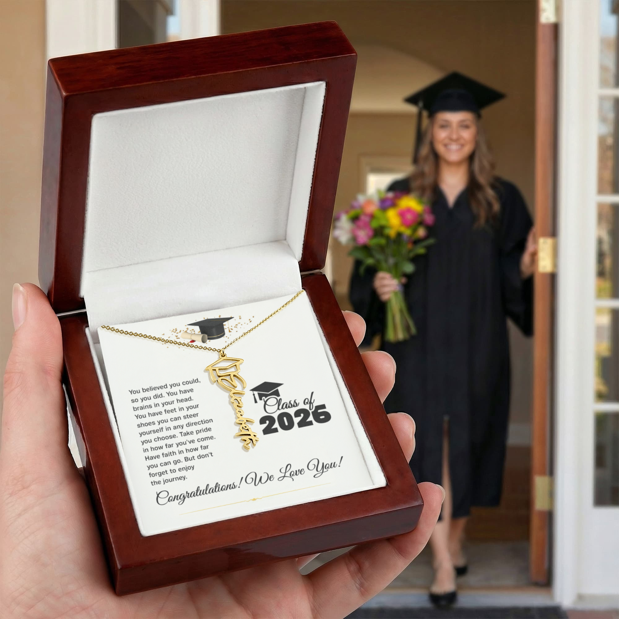 Graduation Cap Name Necklace