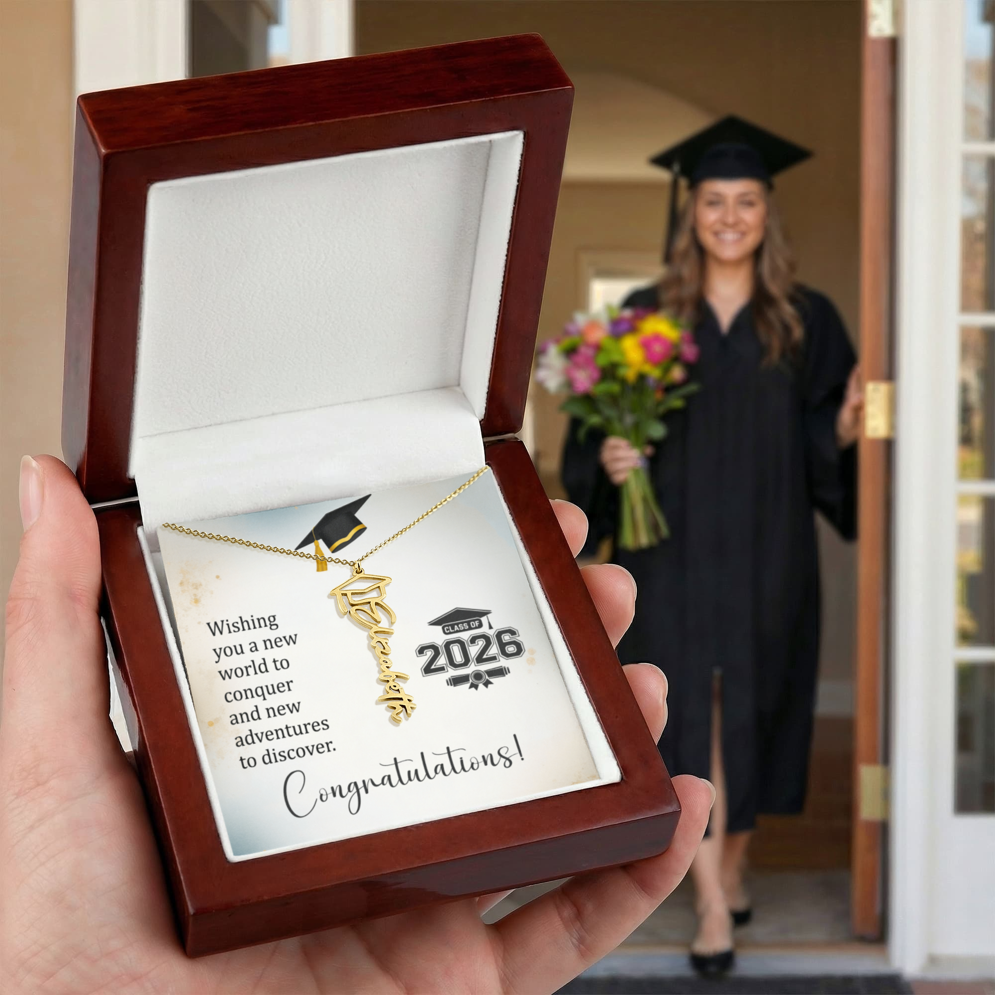 Graduation Cap Name Necklace