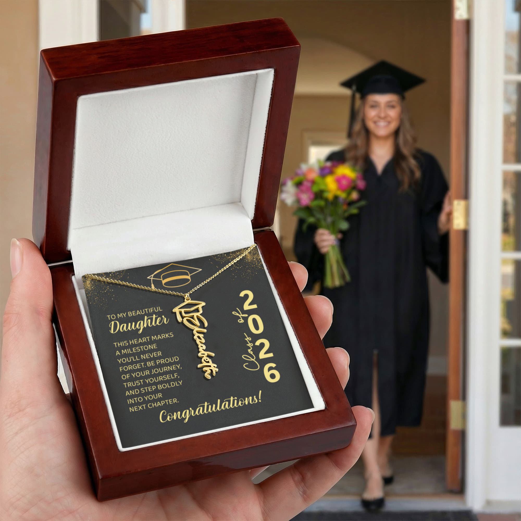 Graduation Cap Name Necklace
