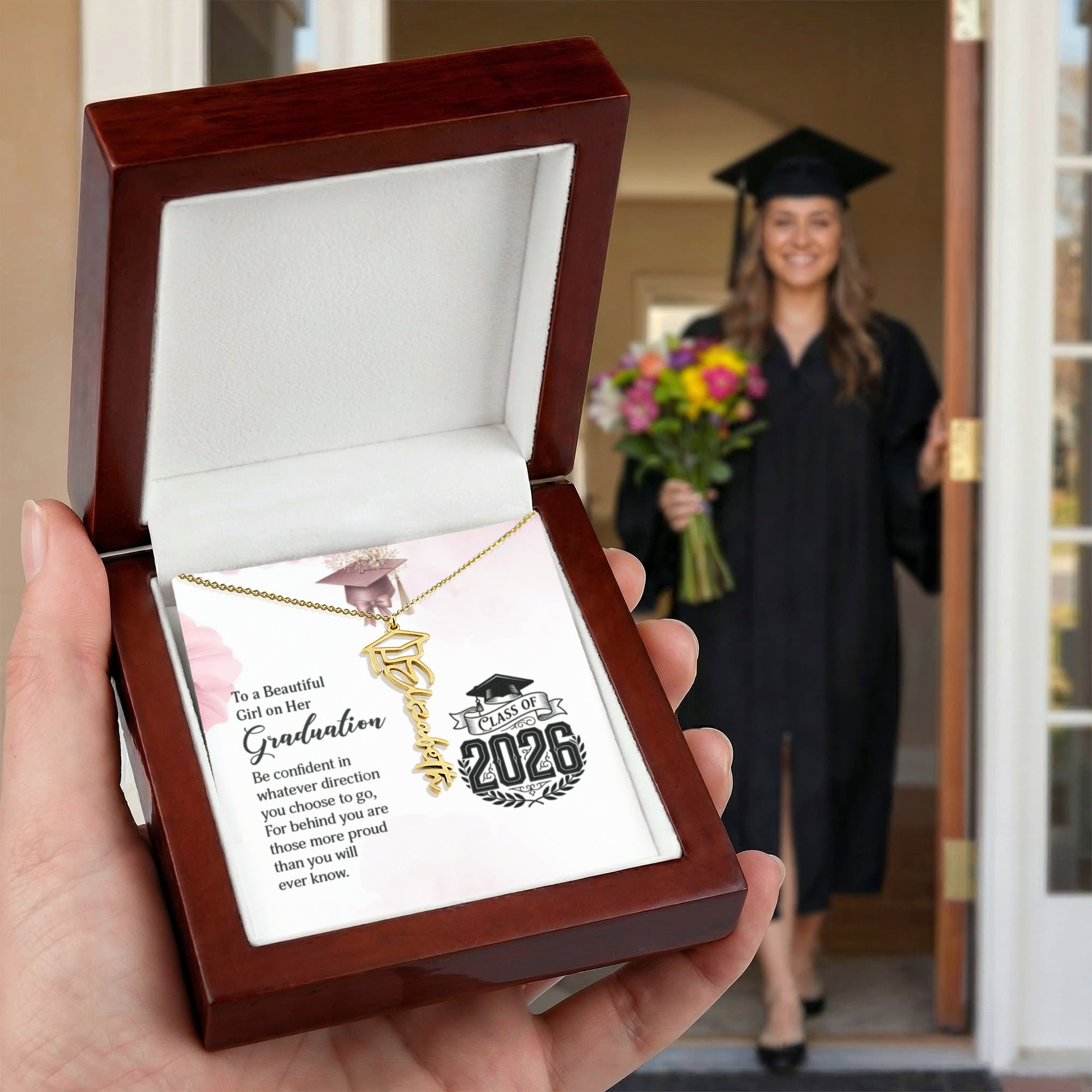Graduation Cap Name Necklace