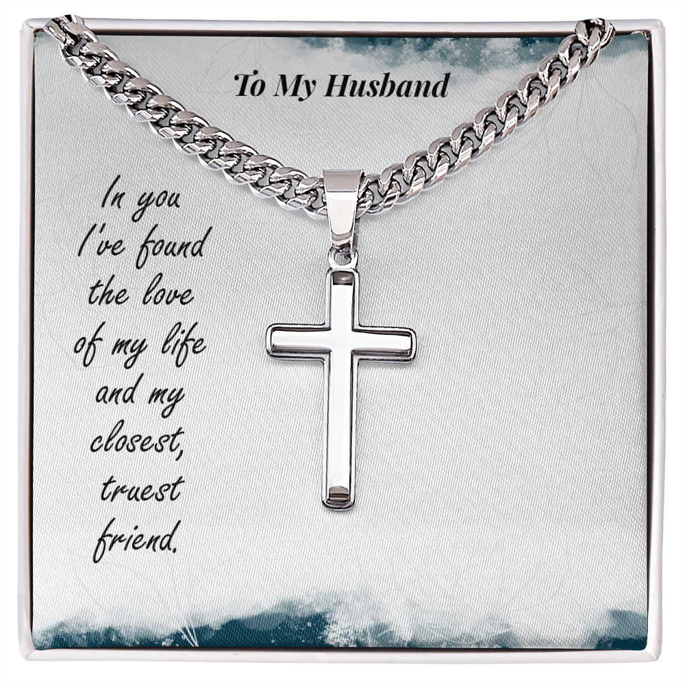 To My Husband Artisan Cross - Cuban Link Chain