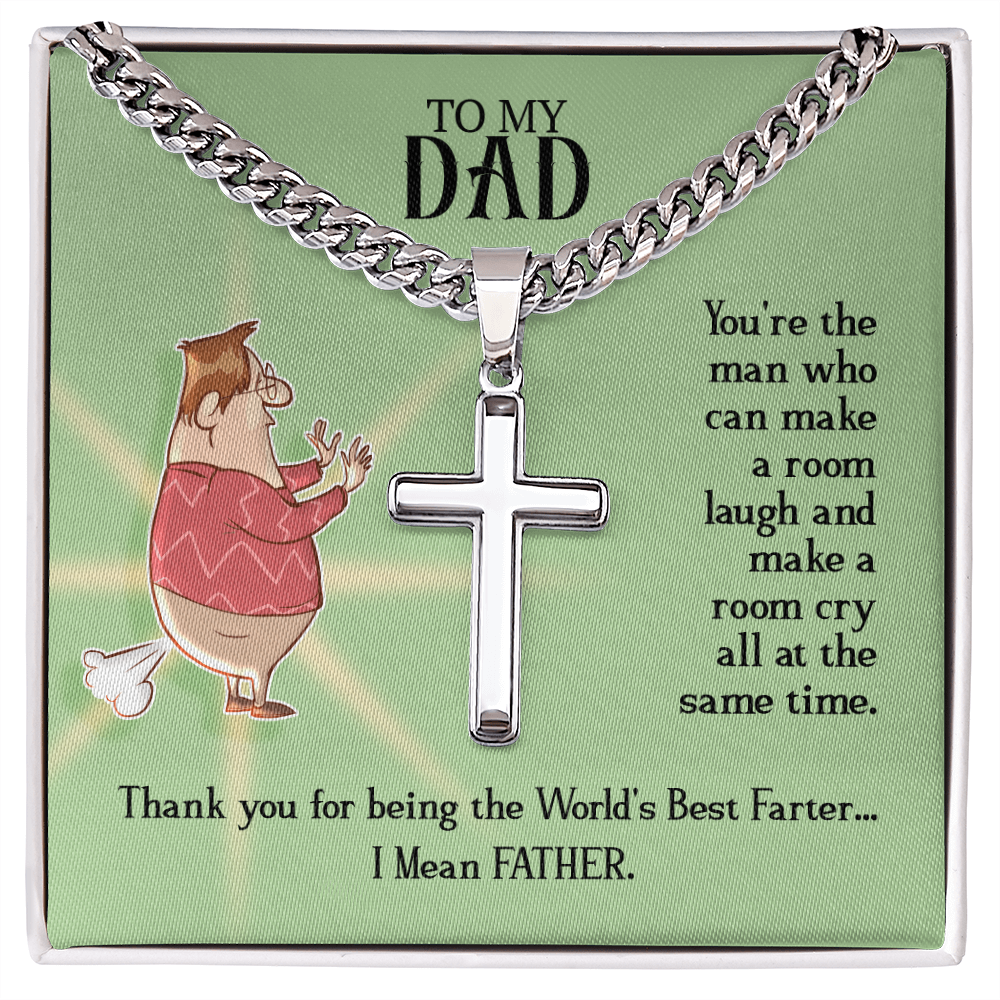 World's Best Farter I Mean Father Artisan Cross Cuban Link Chain