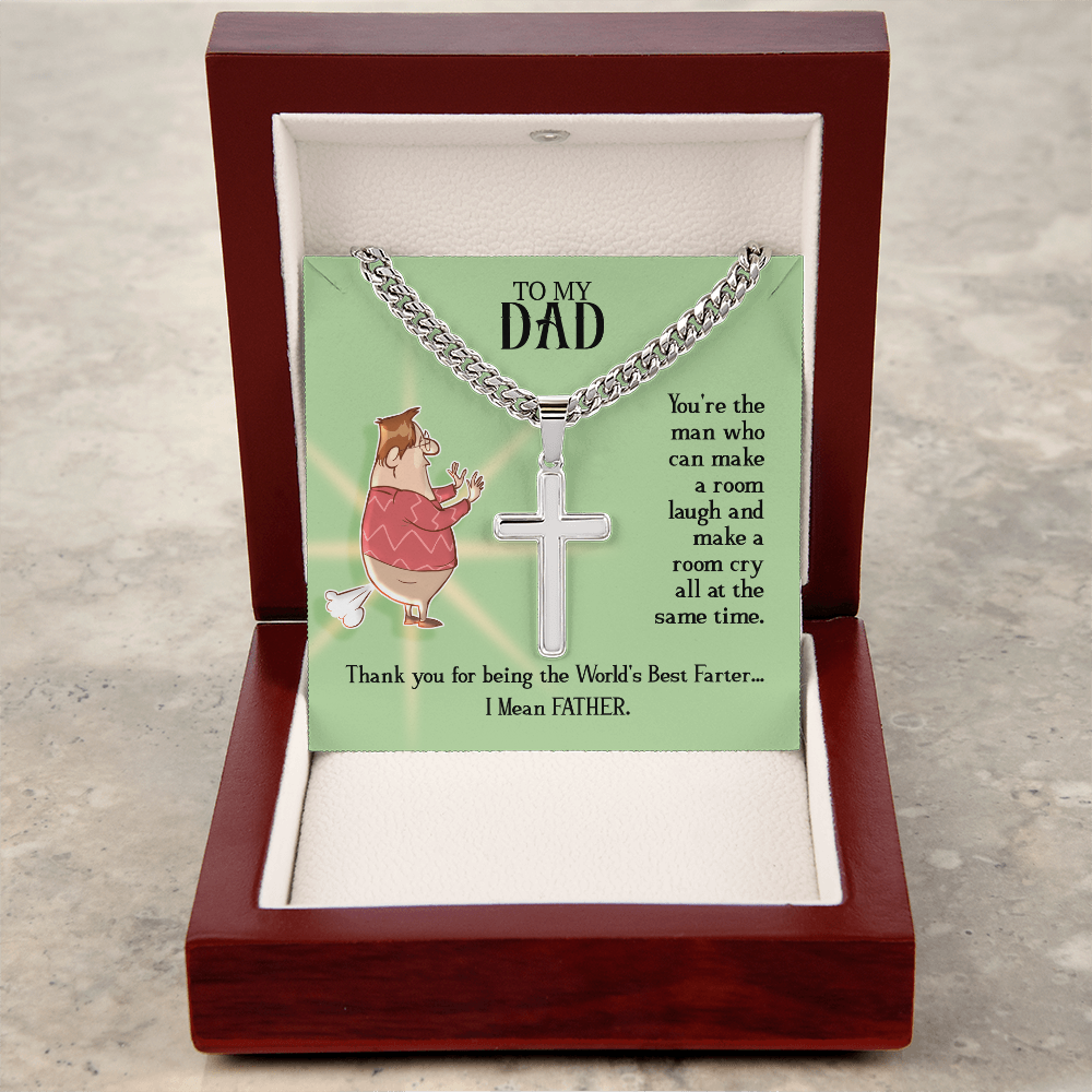 World's Best Farter I Mean Father Artisan Cross Cuban Link Chain