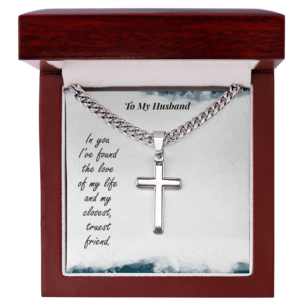 To My Husband Artisan Cross with Cuban Link Chain