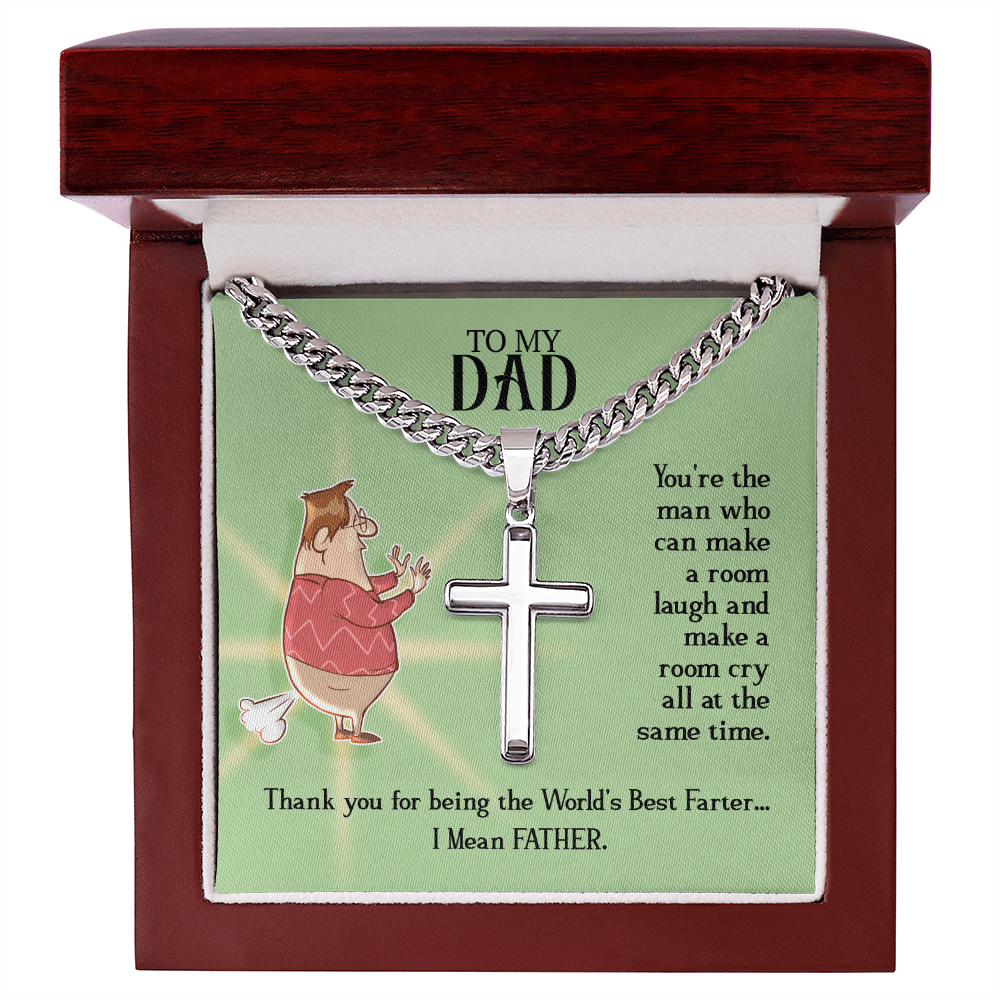 World's Best Farter I Mean Father Artisan Cross Cuban Link Chain