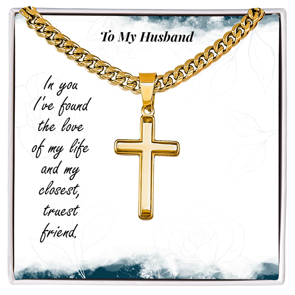 To My Husband Artisan Cross with Cuban Link Chain