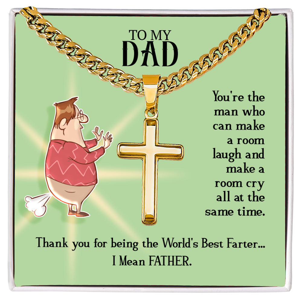 World's Best Farter I Mean Father Artisan Cross Cuban Link Chain