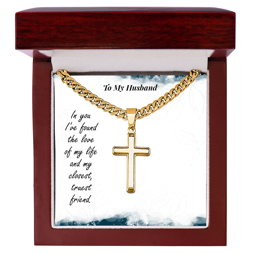 To My Husband Artisan Cross with Cuban Link Chain