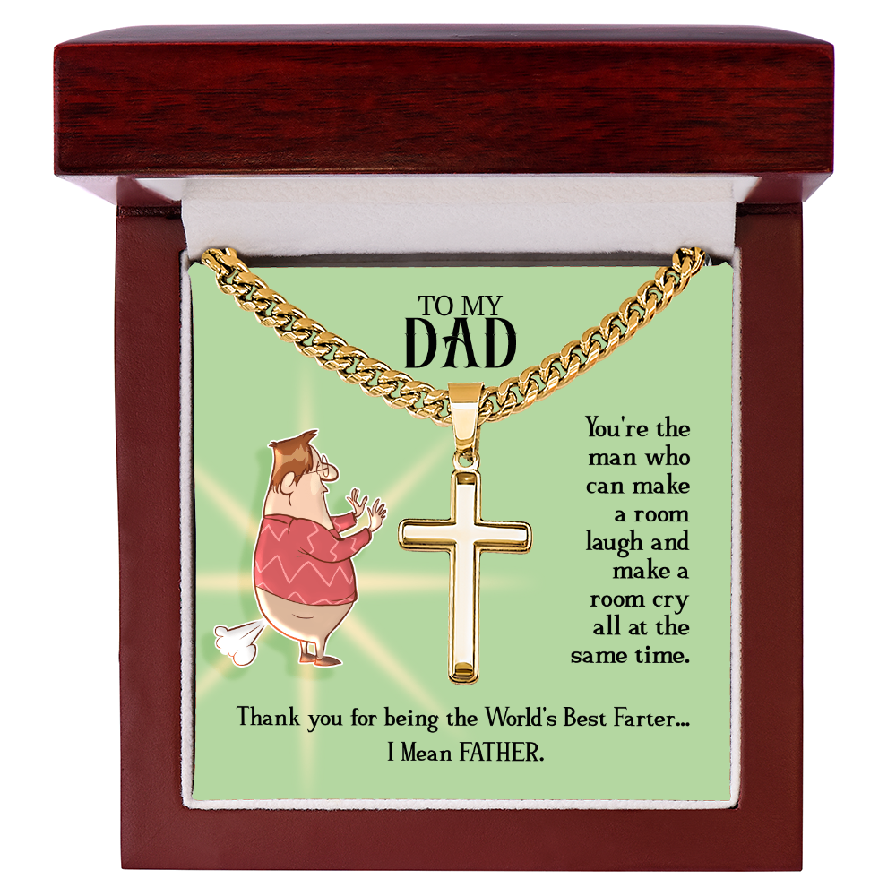 World's Best Farter I Mean Father Artisan Cross Cuban Link Chain