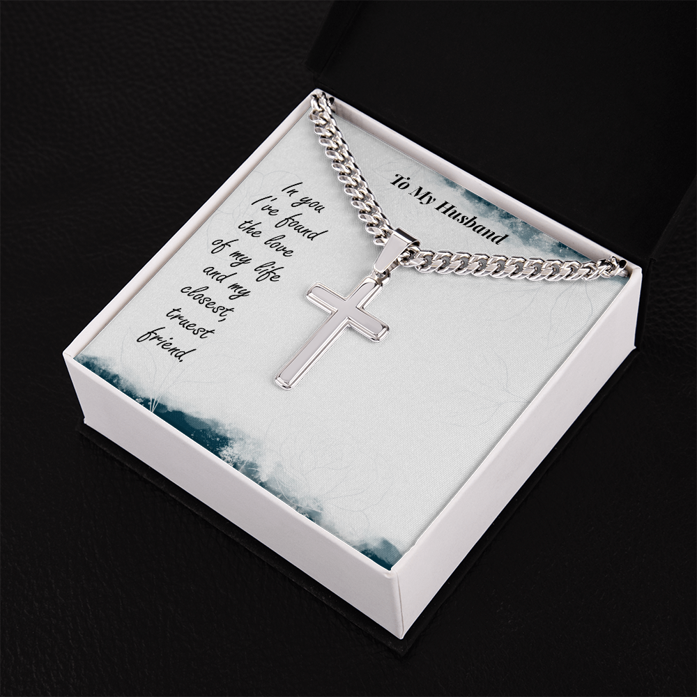 To My Husband Personalized Cross - Cuban Link Chain