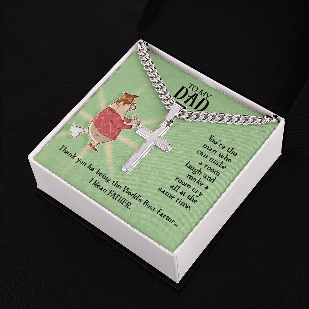 World's Best Farter I Mean Father Personalised Cross Cuban Link Chain