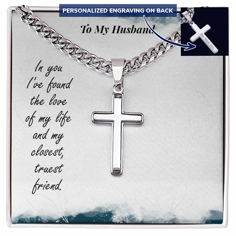 To My Husband Personalized Cross - Cuban Link Chain